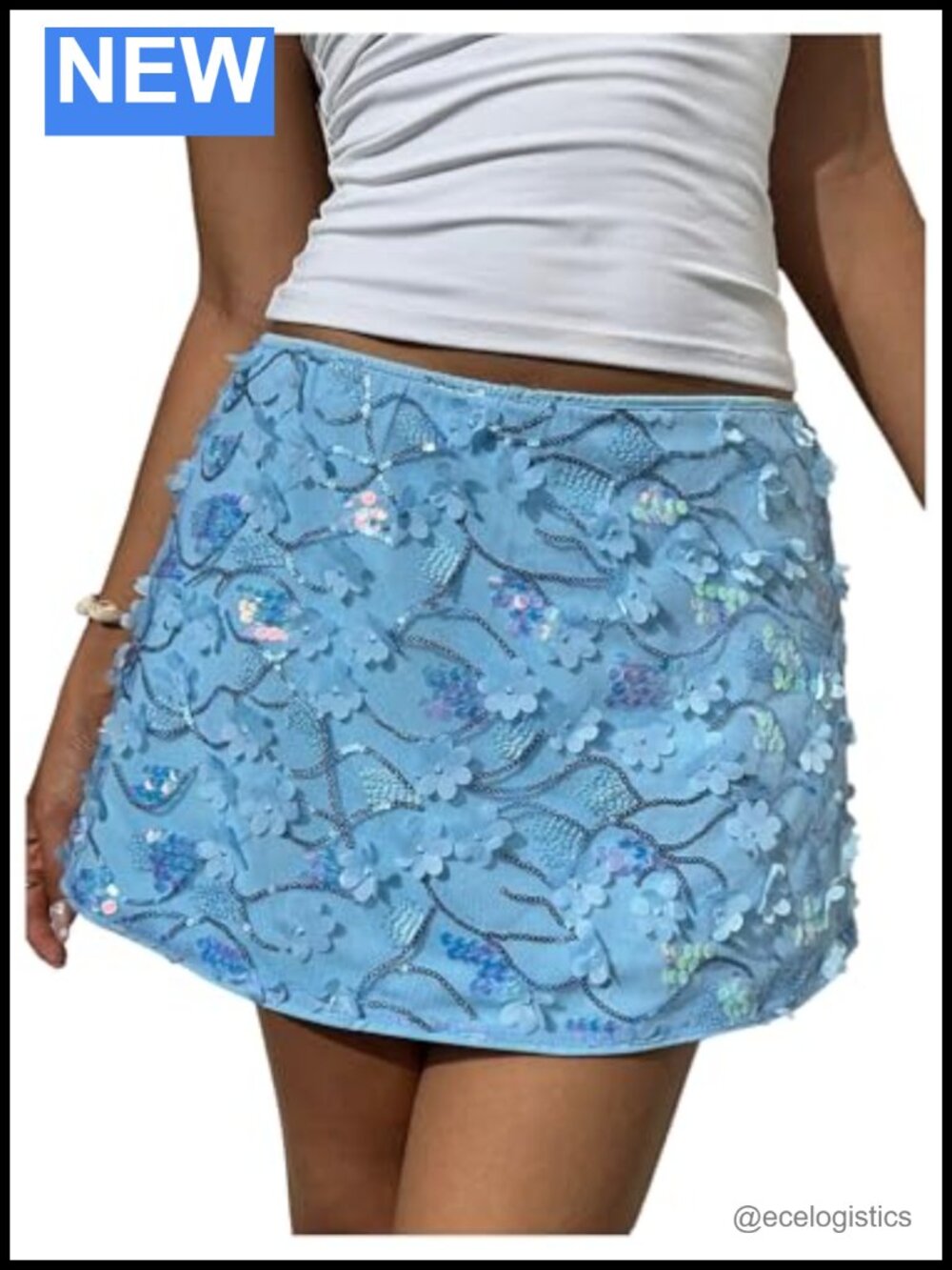 Y2k Sequin Floral Applique Bodycon Mini Skirt with Built-in Shorts